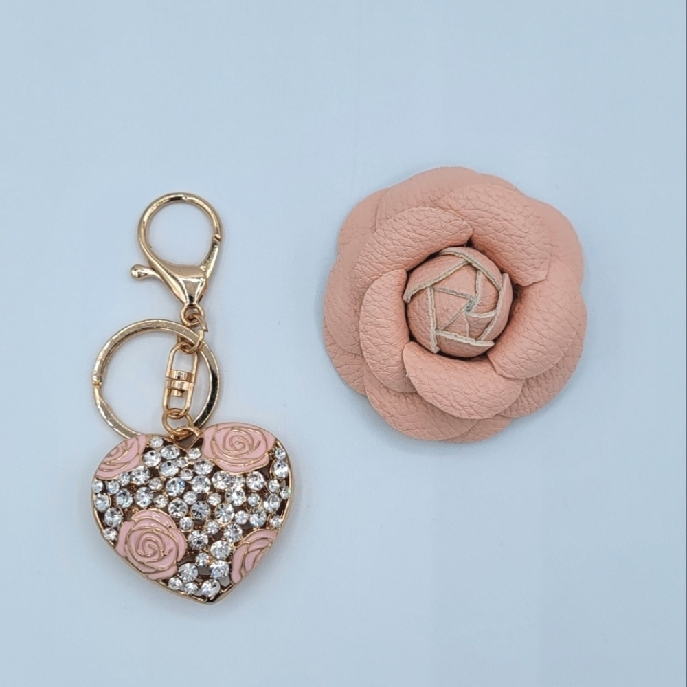 Bag Accessory Bundle Pink Camellia & Heart Bag Charm #2187